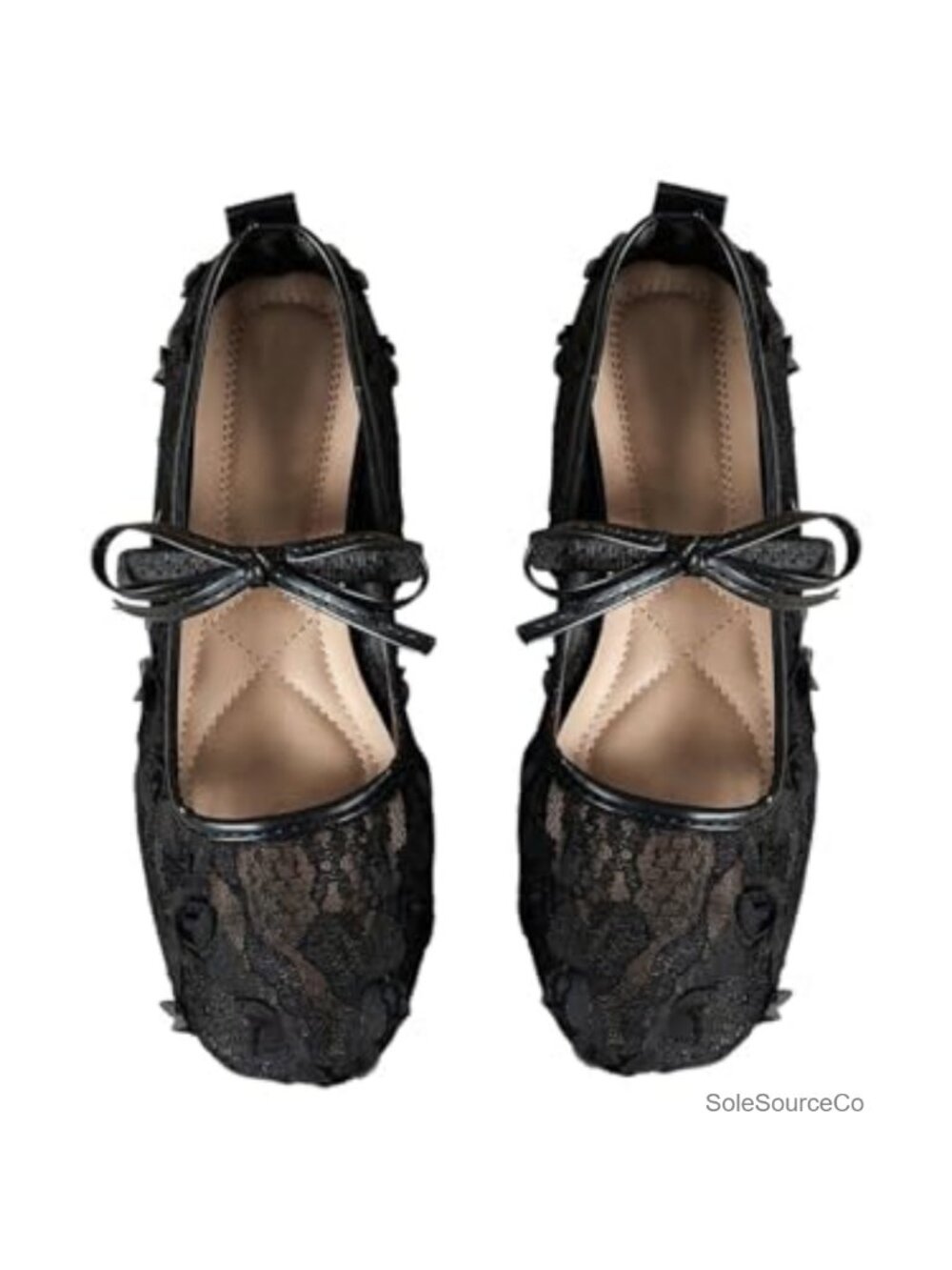 Lace Mesh Ballet Flats Bowknot Maryjane Dressy Square Toe Slip On